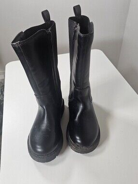 WONDER NATION *  GIRLS * BLACK FAUX LEATHER TALL BOOTS * SIZE 10*
